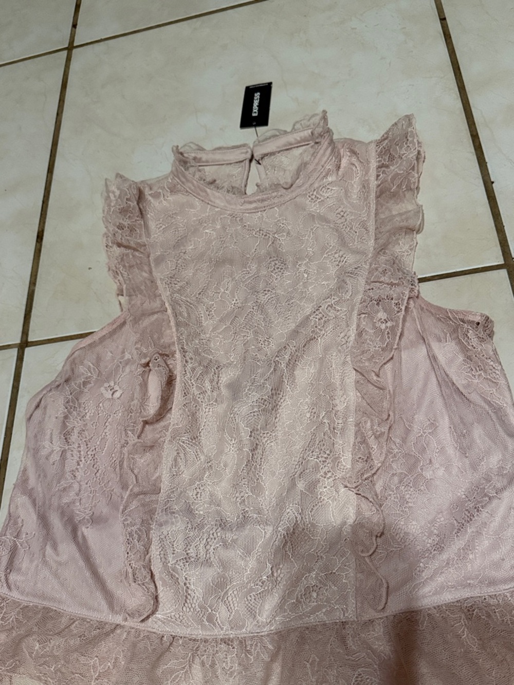 Express ' Lace Ruffle Dress - Blush Pink